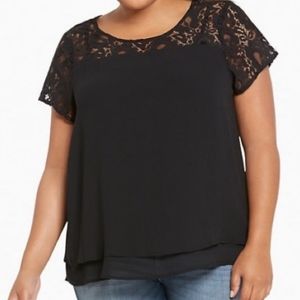 Torrid Lace Inset Layered Chiffon Top